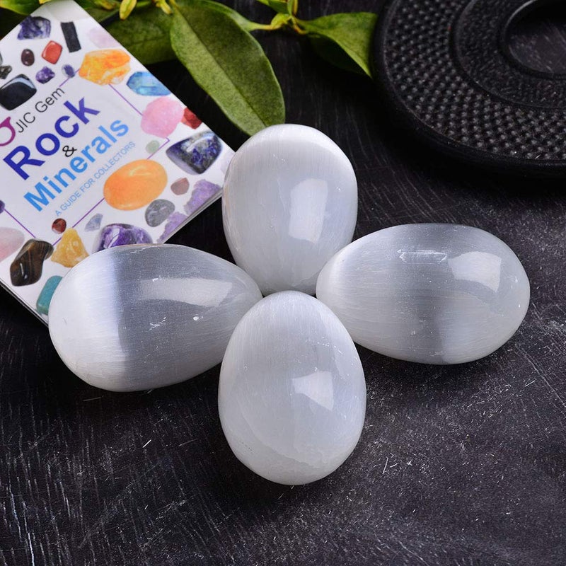 JIC Gem 4 pcs Selenite EggShape Crystal Stone Large White Gemstone with Strong Healing Calming Effects